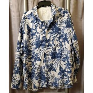 PARADISE‎ COLLECTION MEN'S SHIRT XXL BLUE HBSCS FLORAL LONG SLEEVES